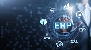 Human managing ERP systems through a transparent screen.