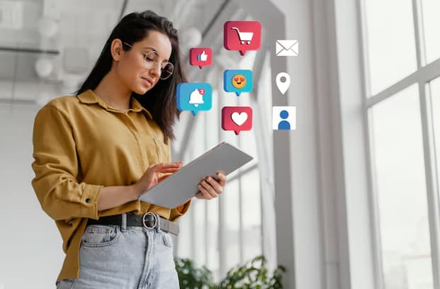 Digital marketing professional looking at tablet device