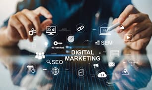 Person using a digital interface for marketing strategies.